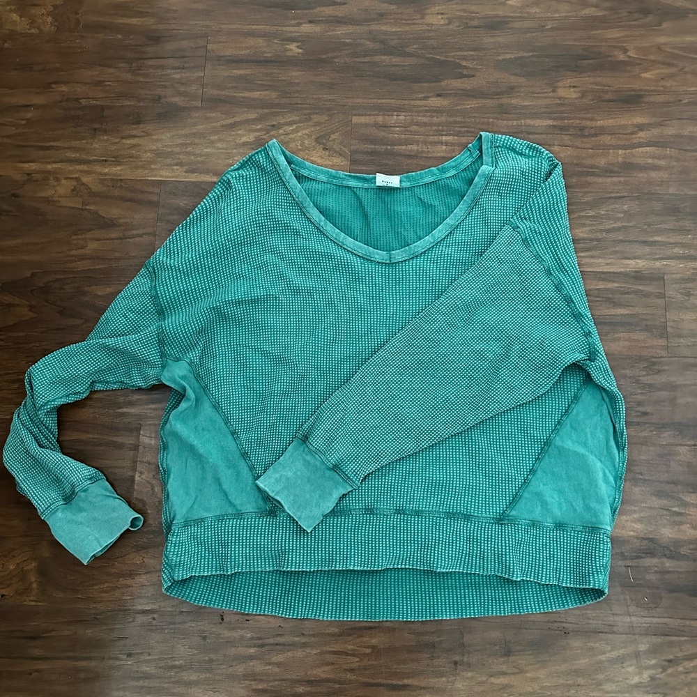 Teal Long Sleeve Waffle Knit Top
